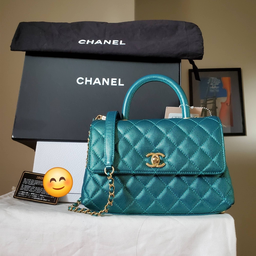 Chanel Coco Handle Metallic Green Caviar Small Bag